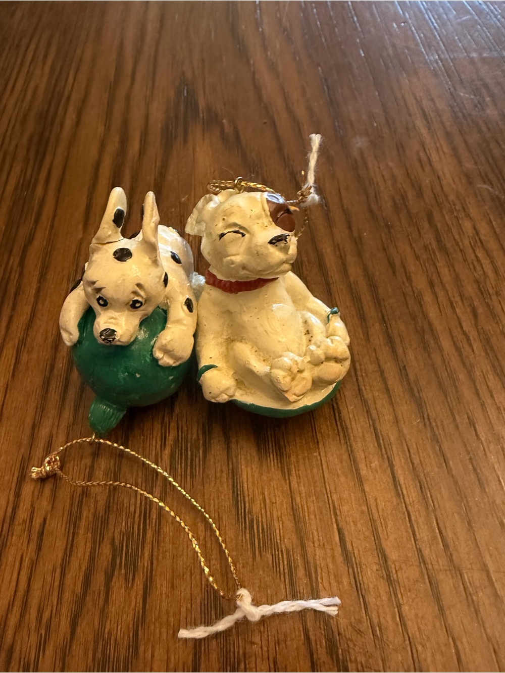 Small Pets set of 2 vintage Christmas Dog Ornaments - White and Green